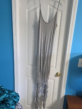 Fashion Nova Light Gray Spaghetti Strap Ruched Catsuit